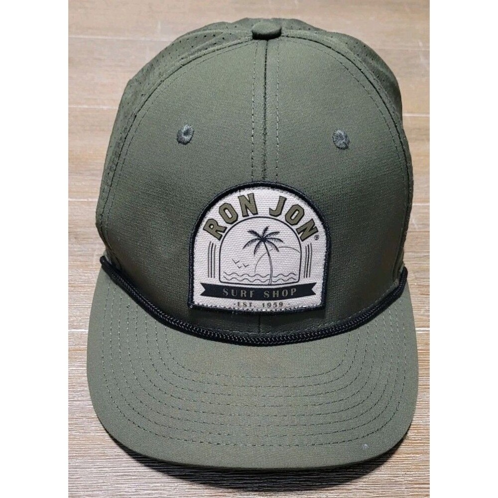 Ron Jon Palm Ripstop Olive Snapback Cap Hat Surf Shop Florida Beach Waves Green